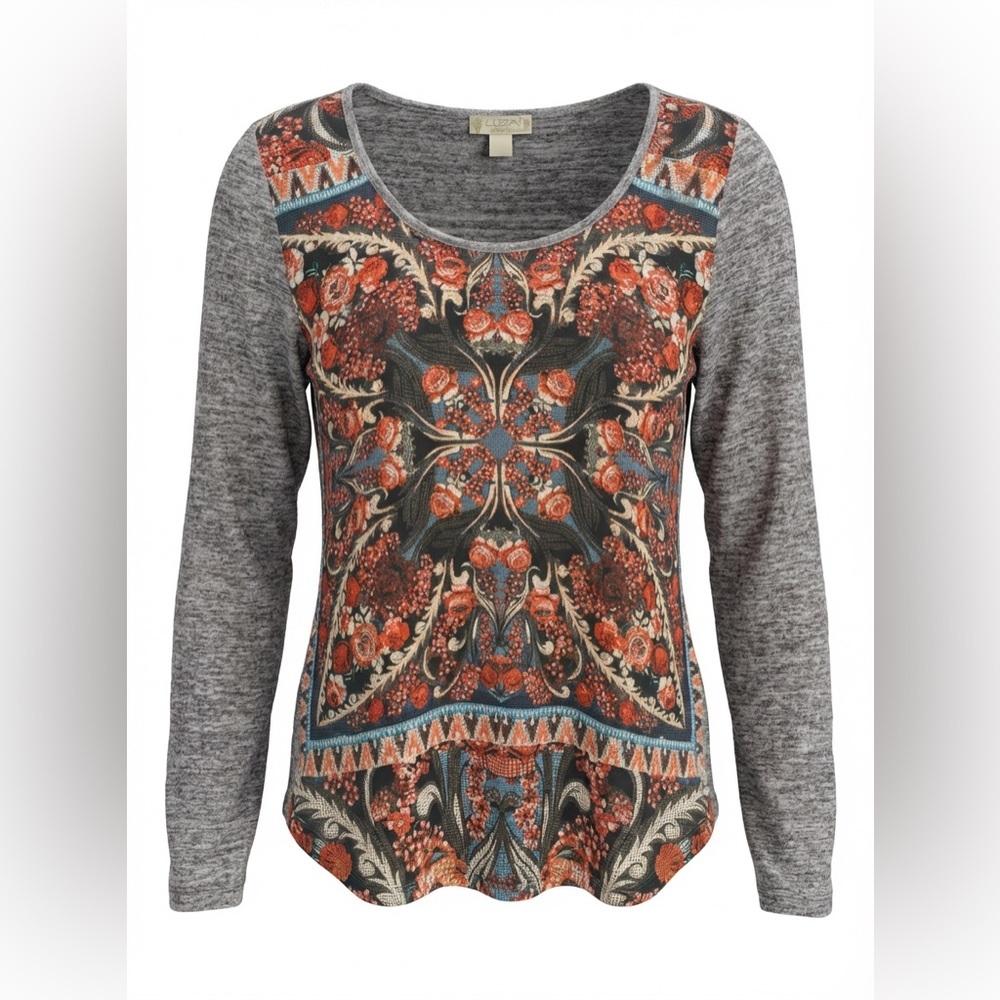 Energie Gray Top with Vibrant Multicolor Design MEDIUM
